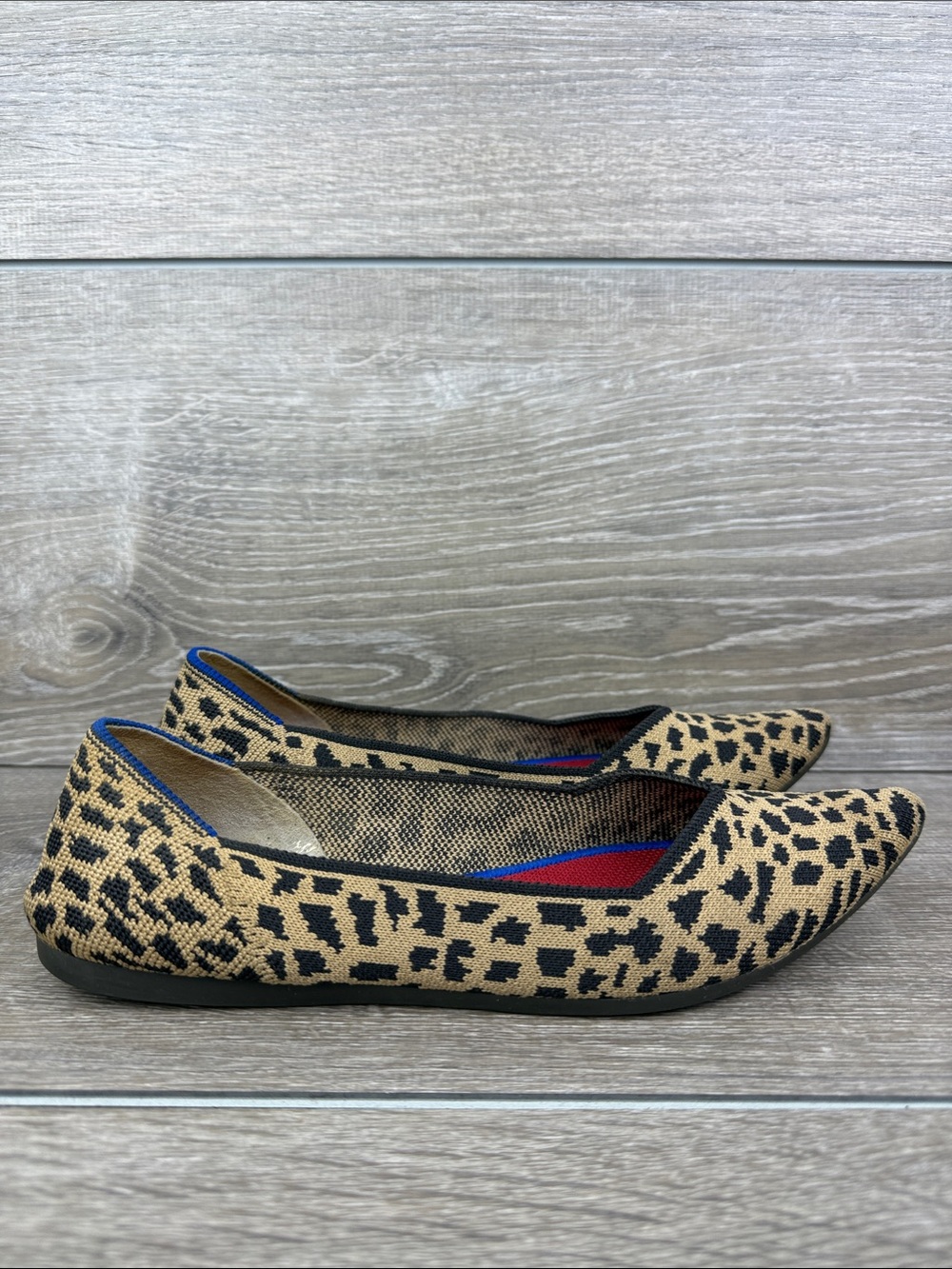 Rothy’s “The Point” Tan Leopard Print Women’s Sz 7.5 Pointy Toe Ballet Flats
